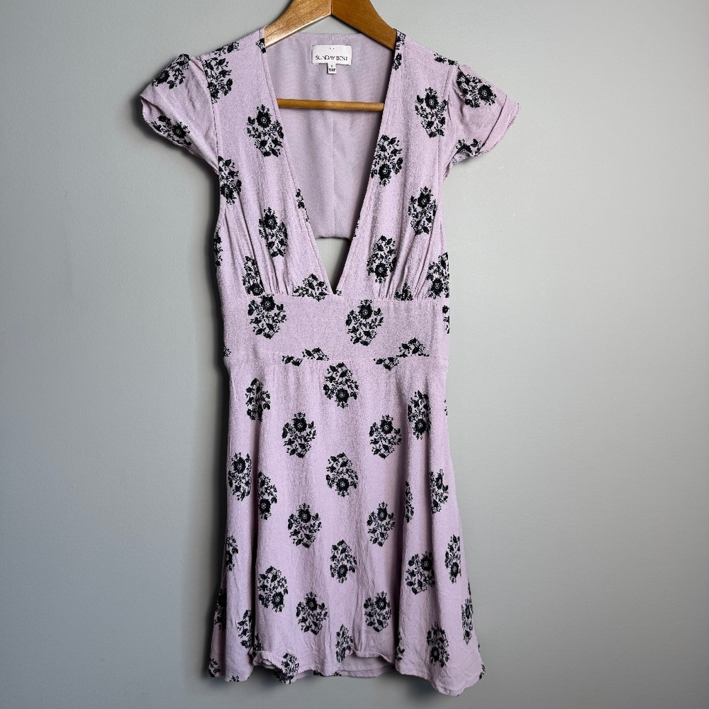 Sunday Best Women's Fit and Flare Mini Dress Low V-Neck Cut-Out‎ Back Lilac 4